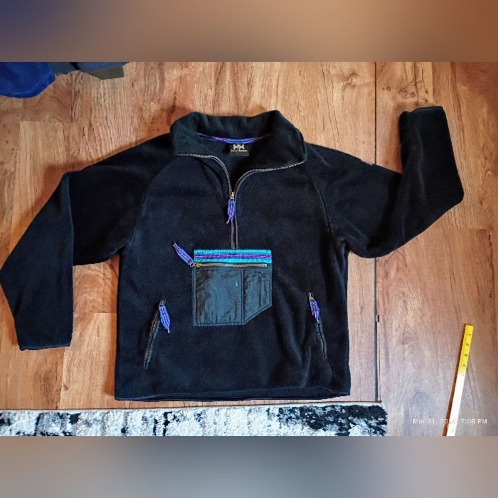 Vintage Helly Hansen Black Quarter Zip Fleece Pullover Made in USA